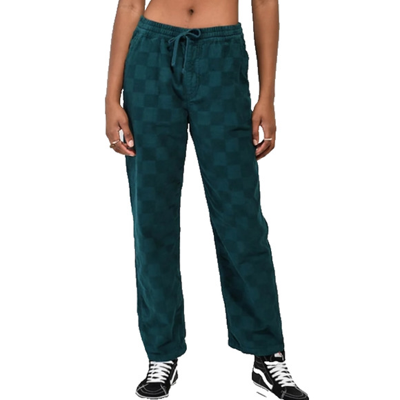VANS Unisex Corduroy Checkered Pants XS Green Relaxed Range Skater Lounge Rocker - Picture 1 of 7
